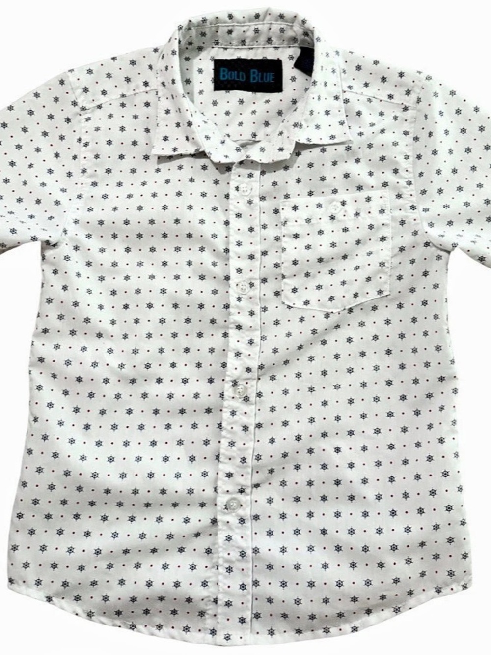 Bold Blue Boys Size 5 Nautical Print Short Sleeve Button Down Shirt